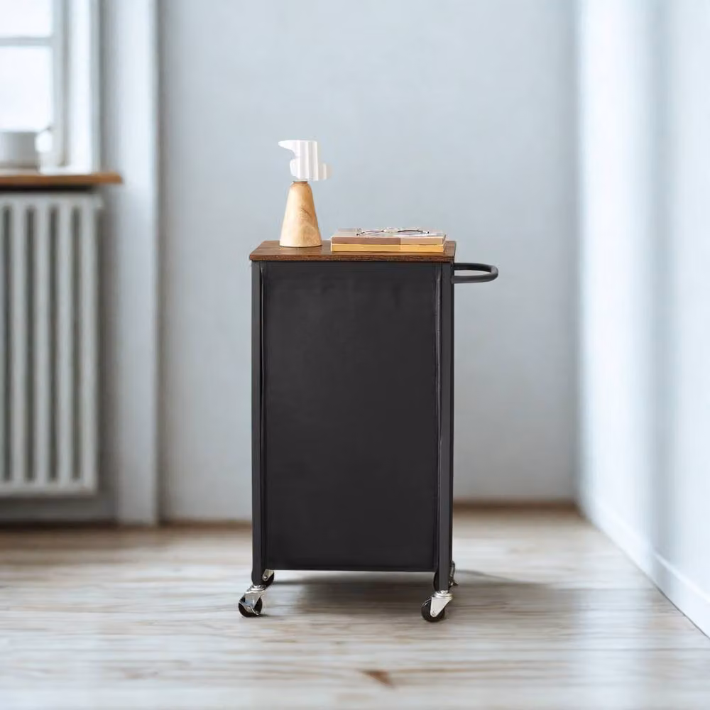 FURNOS Industrial Laundry Basket Trolley with Shelf, Lid and Wheels in Black, W/D/H: 74 x 40 x 43.4 cm – 3