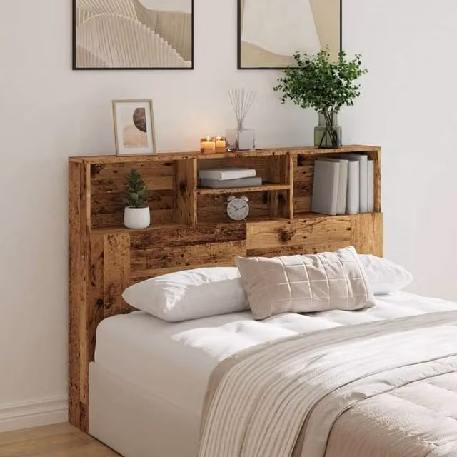Berkfield Home Headboard Cabinet in Brown Old Wood, W: 140 cm, D: 19 cm, H: 103.5 cm – 1