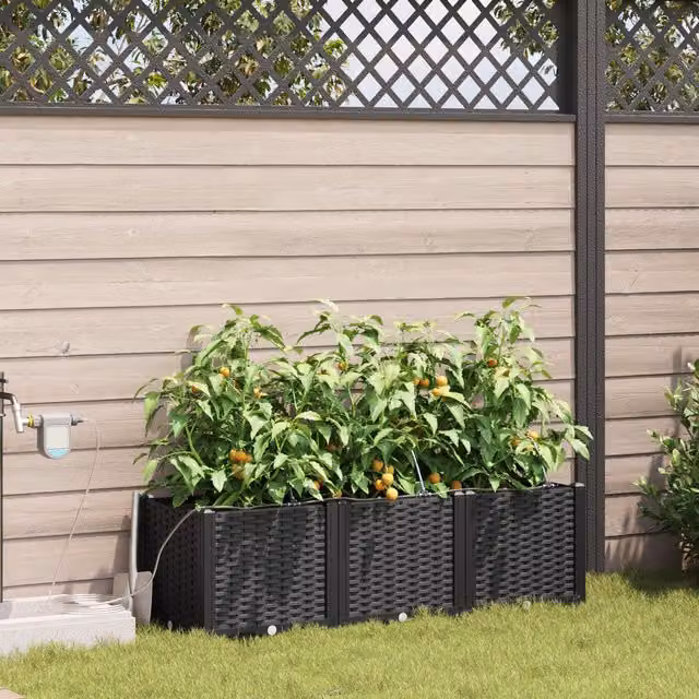 Berkfield Home Garden Planters with Water Irrigation System, 3 Piece Set, Black