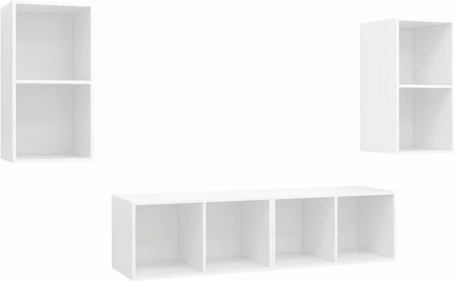 Berkfield Home Set of 4 White Minimalist Wall-Mounted TV Cabinets in Matt MDF