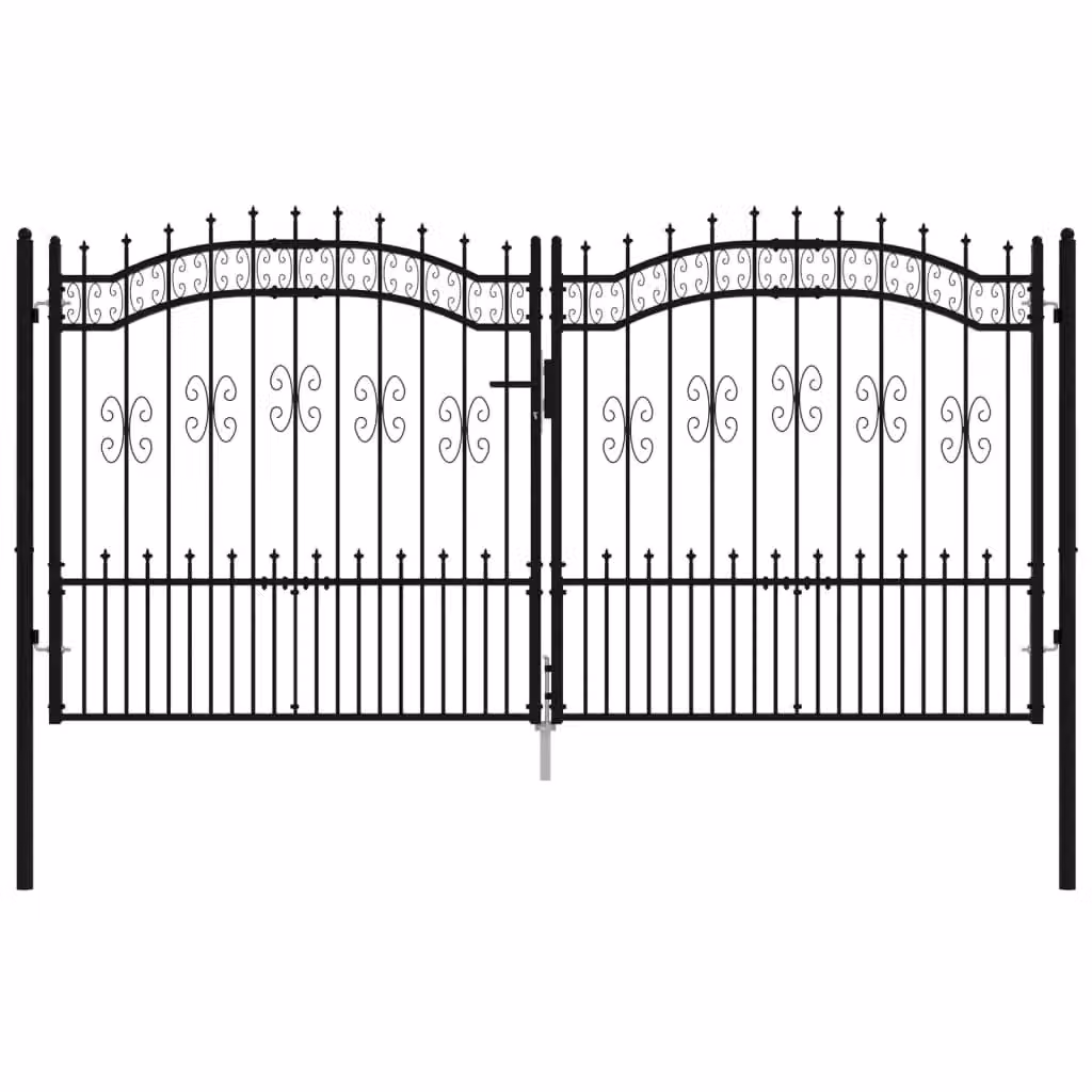Berkfield Home Spear Top Fence Gate in Black Powder-coated Steel, W: 305 cm, H: 198 cm – 2
