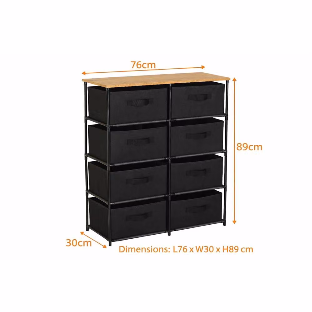 Nordara Black Fabric Drawer Chest with Wooden Top Storage Unit – 2
