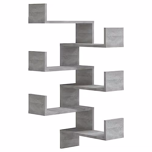 vidaXL Set of 2 Wall Mounted Corner Shelves in Grey Sonoma MDF, W/D/H: 40 x 40 x 50 cm