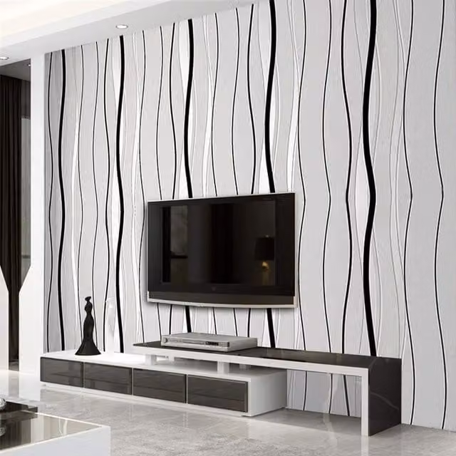 Livingandhome Abstract Striped Non-Woven Wallpaper in Silver Grey with Satin Gloss Finish
