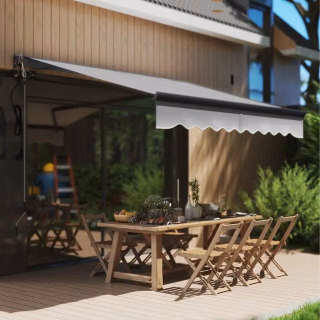 Outsunny Electric Retractable Motorised Awning with Aluminium Frame and Polyester Canopy, Grey, W: 250 cm, D: 200 cm, H: 131 cm