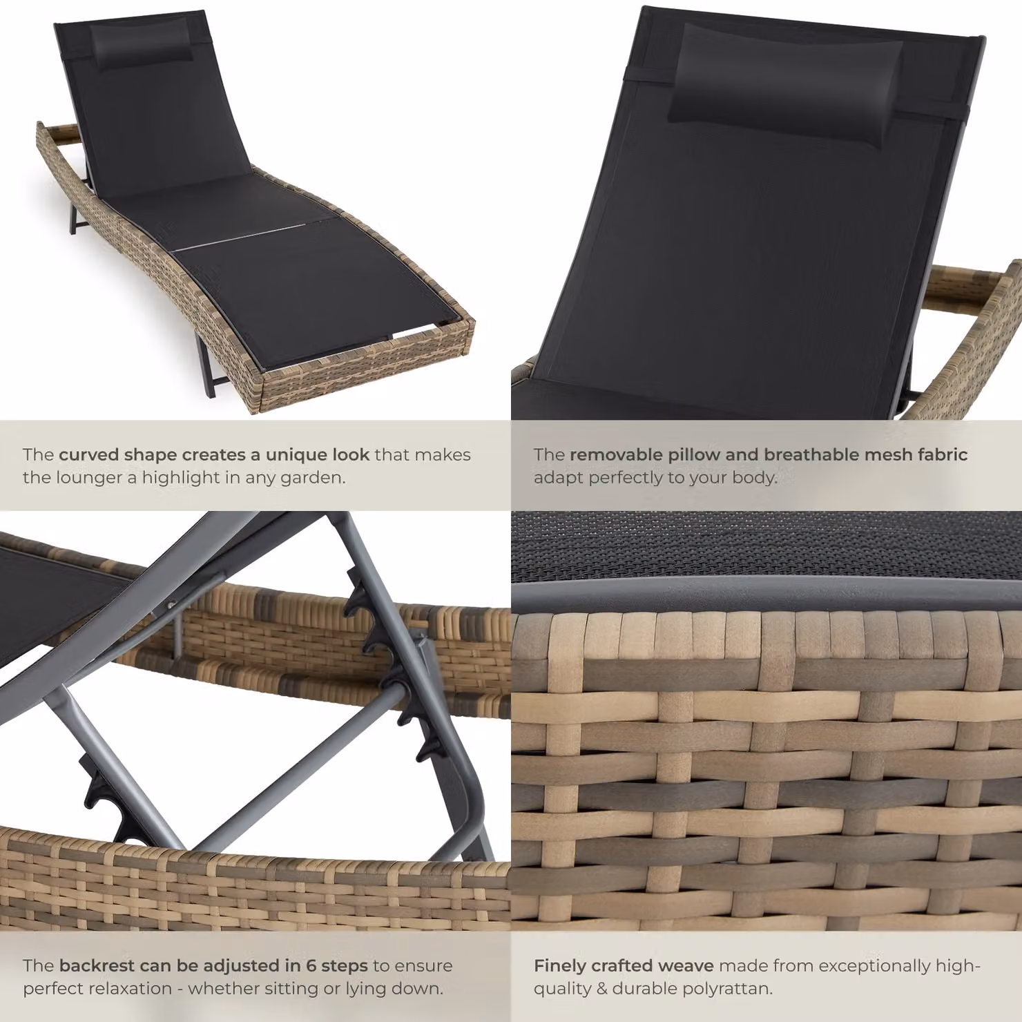 tectake Moana 1 Seater Sun Lounger in Beige Rattan and Plastic – 5