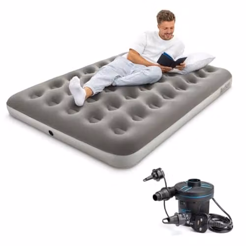 Bestway Premium Double Camping Airbed in Grey with Handheld Electric Pump, W/D/H: 140 x 200 cm