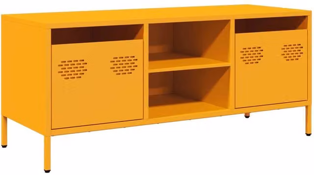 Berkfield Home Mustard Yellow Industrial TV Cabinet in Matt Cold-rolled Steel, W: 101.5 cm, D: 39 cm, H: 43.5 cm – 1