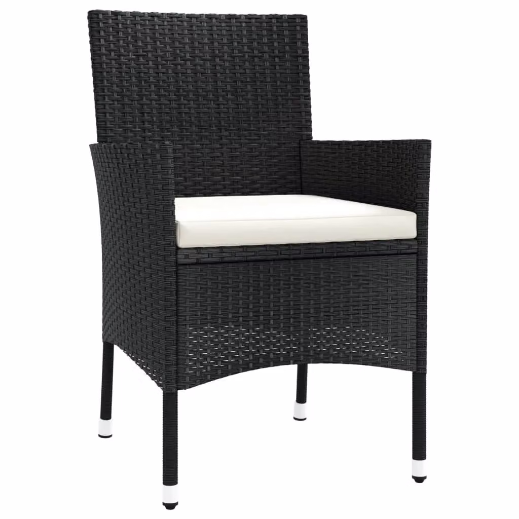 Berkfield Home 3 Piece Black Poly Rattan Garden Bistro Set with Cushions – 4