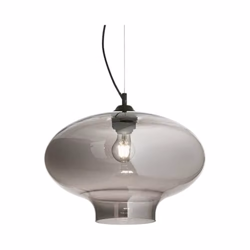 Ideal Lux Bistro Round Suspended Pendant Light with Smokey Grey Glass