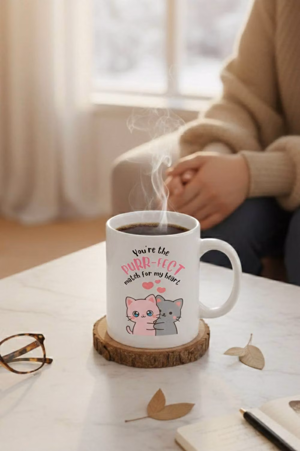 Dyzi You're The Purr-Fect Match Printed Ceramic Mug in White – 4