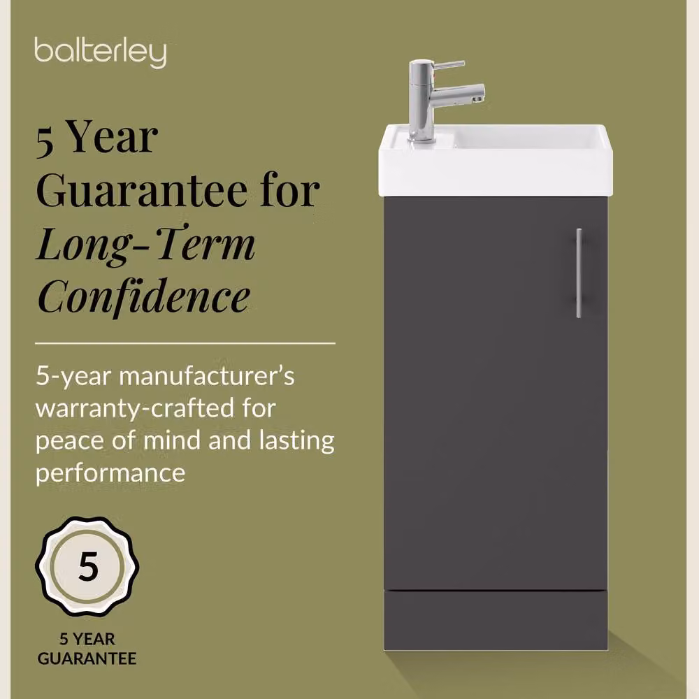 Balterley Saint Contemporary Gloss Grey Floor Standing Bathroom Vanity Unit with Rectangular Basin and Soft-Close Door W/D/H: 40.5 x 22.2 x 86.1 cm – 4