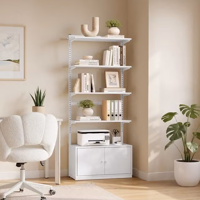 Yaheetech Modern 4-Tier White Bookshelf with Adjustable Shelves and Cabinet