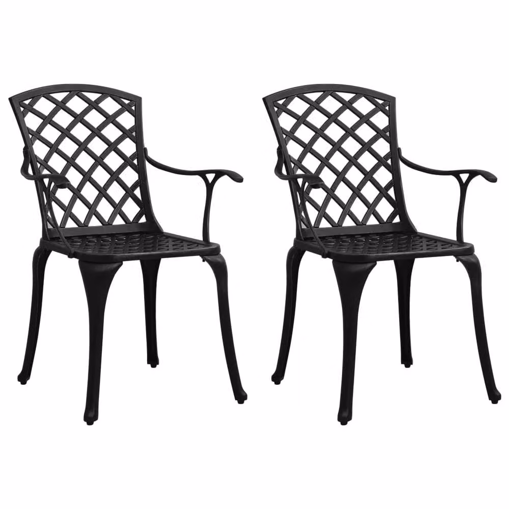Berkfield Home Set of 2 Black Cast Aluminium Geometric Garden Chairs – 2