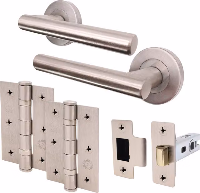 AFIT Olvera Door Handle Latch Pack Set in Brushed Silver