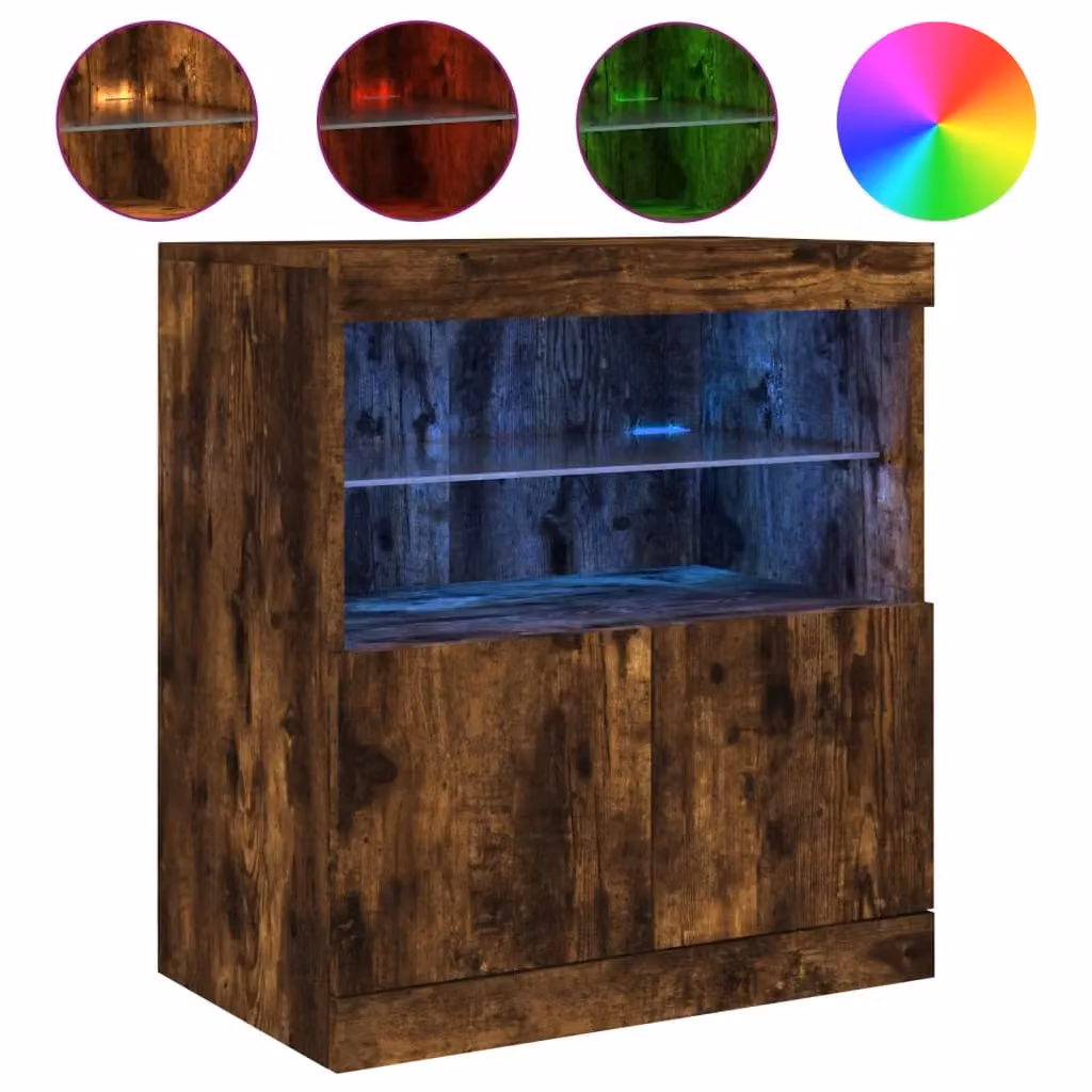 Berkfield Home Modern Sideboard with Integrated LED Lights in Smoked Oak Brown, W/D/H: 60 x 37 x 67 cm – 2