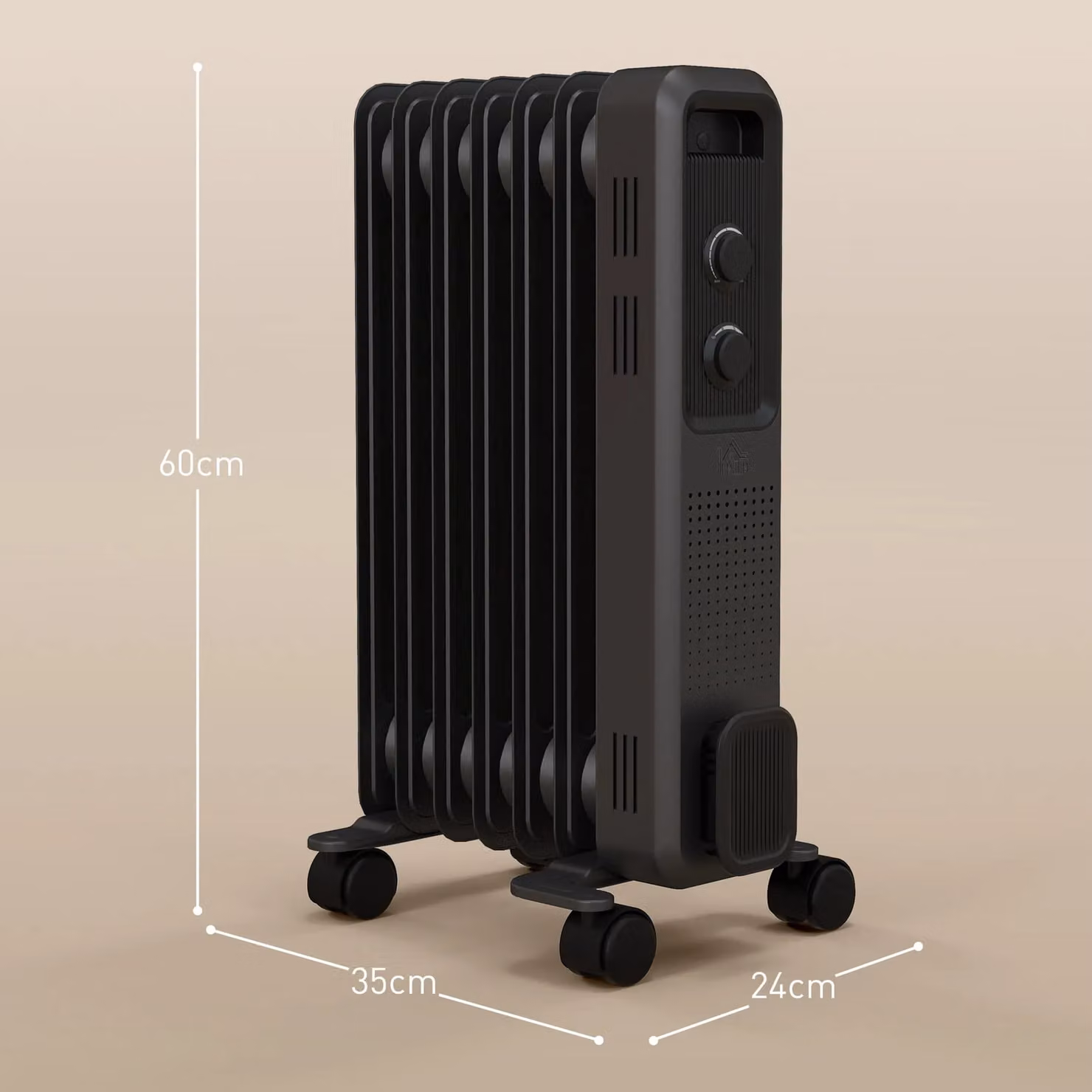 HOMCOM Portable Oil Filled Radiator Heater in Grey with Thermostat and Overheat Protection – 3
