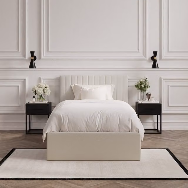 LPD Home Berlin Upholstered Ottoman Bed Single, W/D/H: 90 x 200 cm, Milk / Ivory