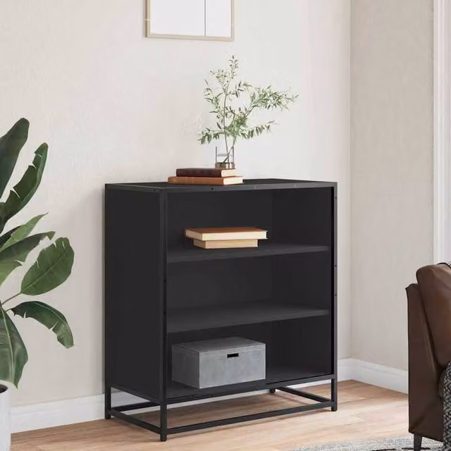 Berkfield Home Black Sideboard in Engineered Wood and Metal, W/D/H: 68 x 35 x 76 cm