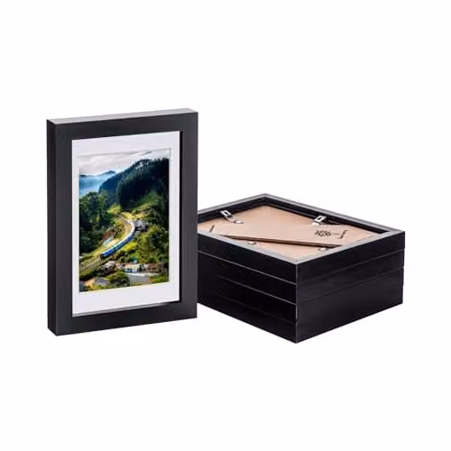 Nicola Spring Pack of 5 Black Rectangular Photo Frames with White Mounts, 10 x 15 cm