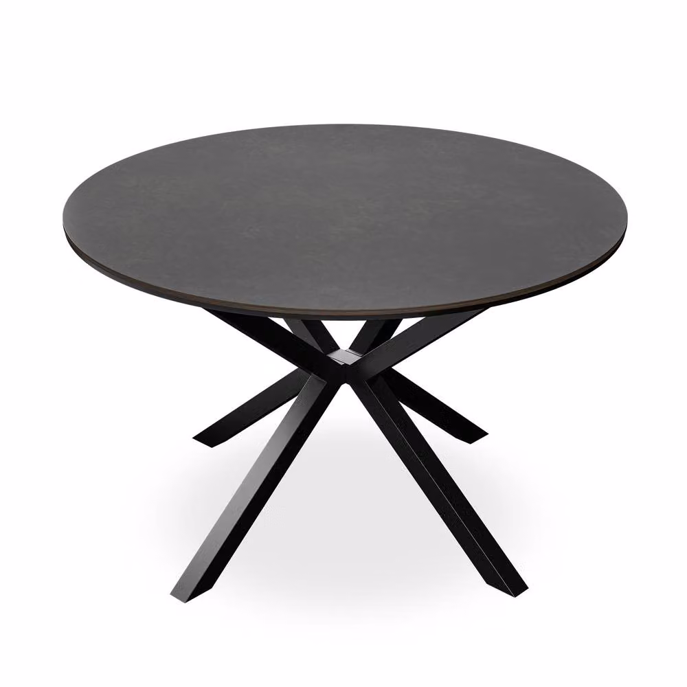 More4Homes Calne Round Ceramic Dining Table and 6 Nova Velvet Chairs in Grey and Black, Diameter: 120 cm, Height: 75 cm – 2