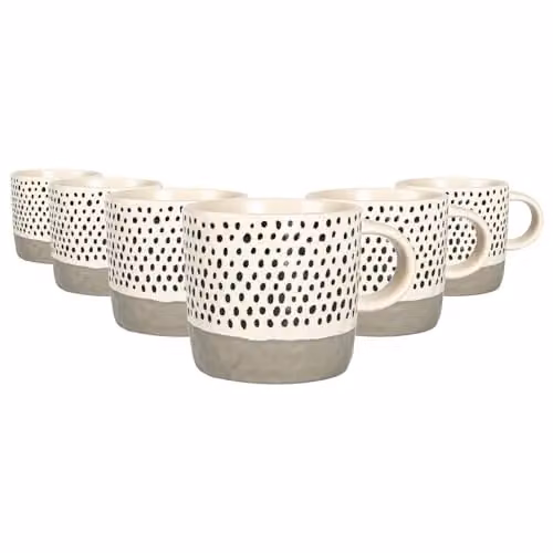 Nicola Spring Grey Dotted Stoneware Coffee Mug Set, 385ml, Pack of 6 – 1