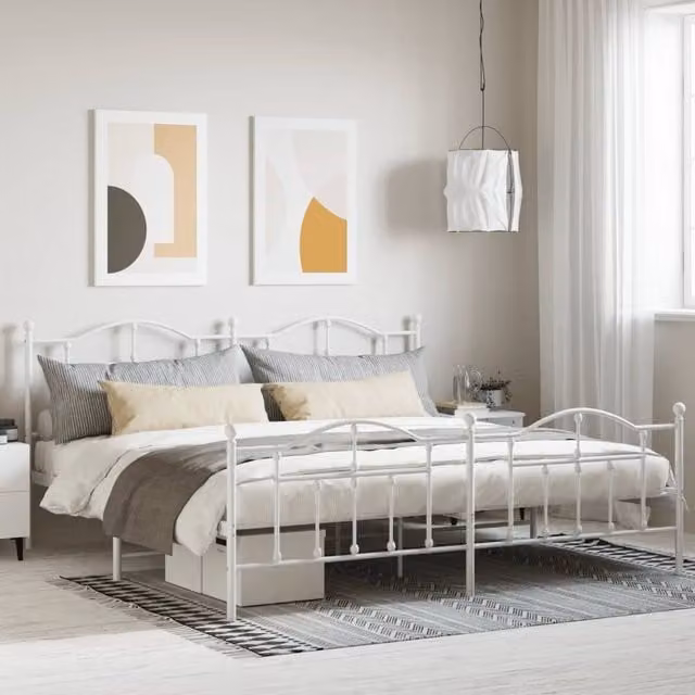Berkfield Home Metal Bed Frame with Headboard and Footboard, White, 200 x 200 cm – 1