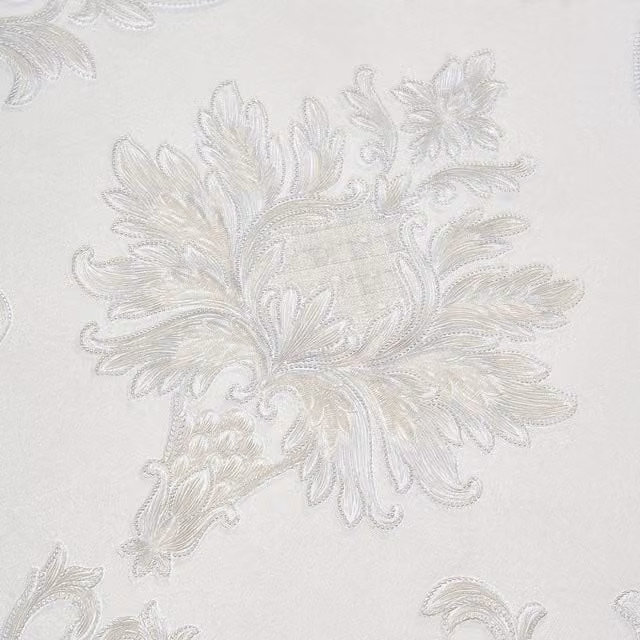 Livingandhome Non-Woven Floral Wallpaper Roll in Matte White and Light Grey with 3D Embossed Botanical Design