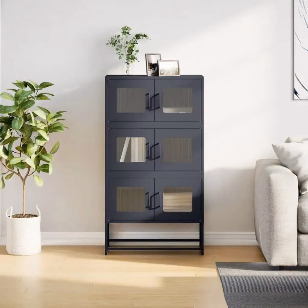 Berkfield Home Anthracite and Black Steel Highboard with Glass Hinged Doors, W/D/H: 68 x 39 x 123 cm – 3