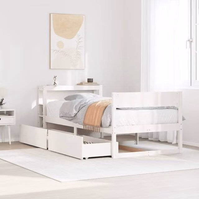 Berkfield Home Small Single Solid Wood Pine Bed Frame in White W: 75 cm, L: 190 cm