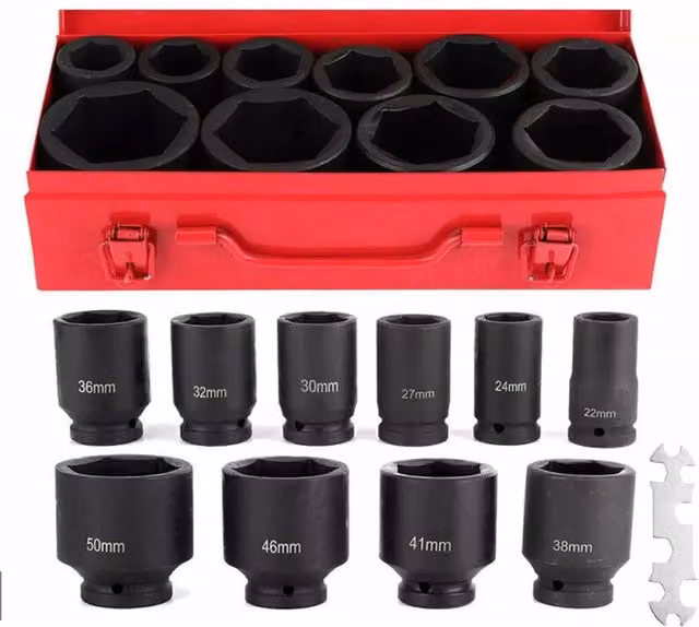 Kelvenix 22-50mm HGV Long Reach Deep Impact Socket Set, 3/4 inch, Black Chrome Molybdenum Steel – 1