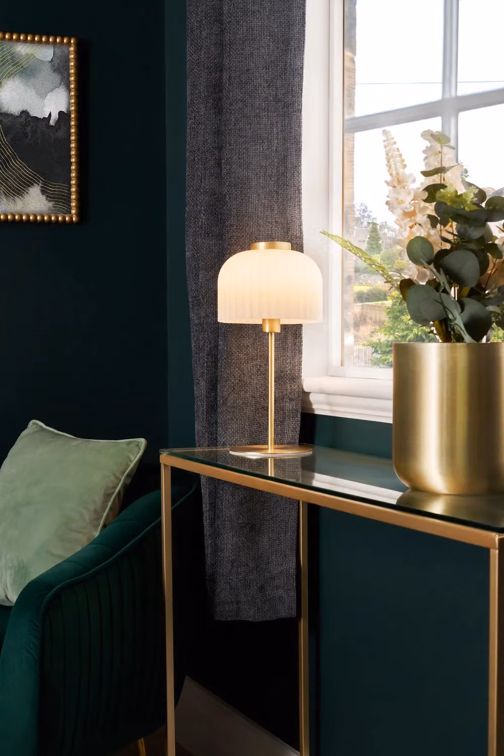 BHS Lighting Binita Ribbed Glass Table Lamp in Gold/Brass – 2
