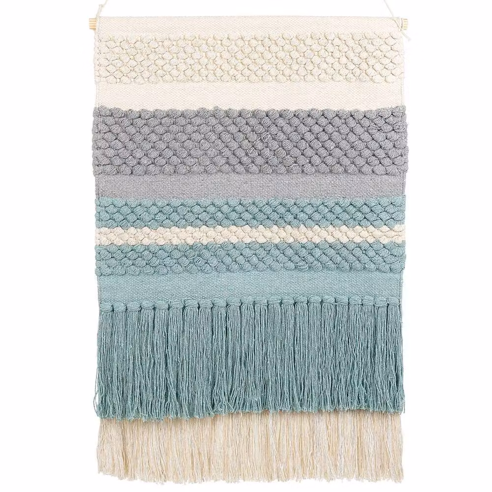 Wyld and Coco Boho Nautical Handwoven Cotton Textile Wall Hanging in Multicolour Blue, Grey and Beige – 2