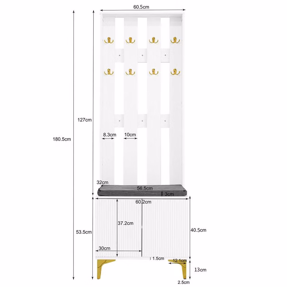 ModernLuxe White Hallway Wardrobe and Shoe Cabinet Set with Bench, Drawers and Soft-Close Doors – 2