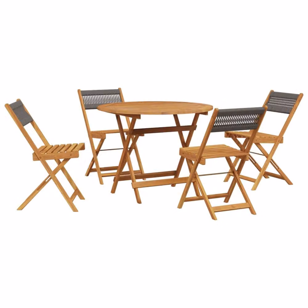 Berkfield Home 5 Piece Grey Garden Dining Set with Round Acacia Wood Table and Polypropylene Chairs – 2