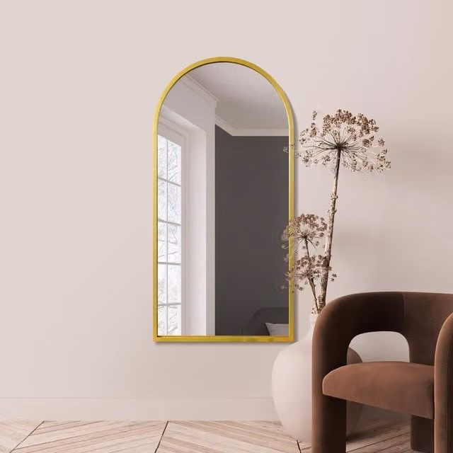 MirrorOutlet Arcus Modern Gold Framed Arched Wall Mirror, W: 70 cm, H: 140 cm
