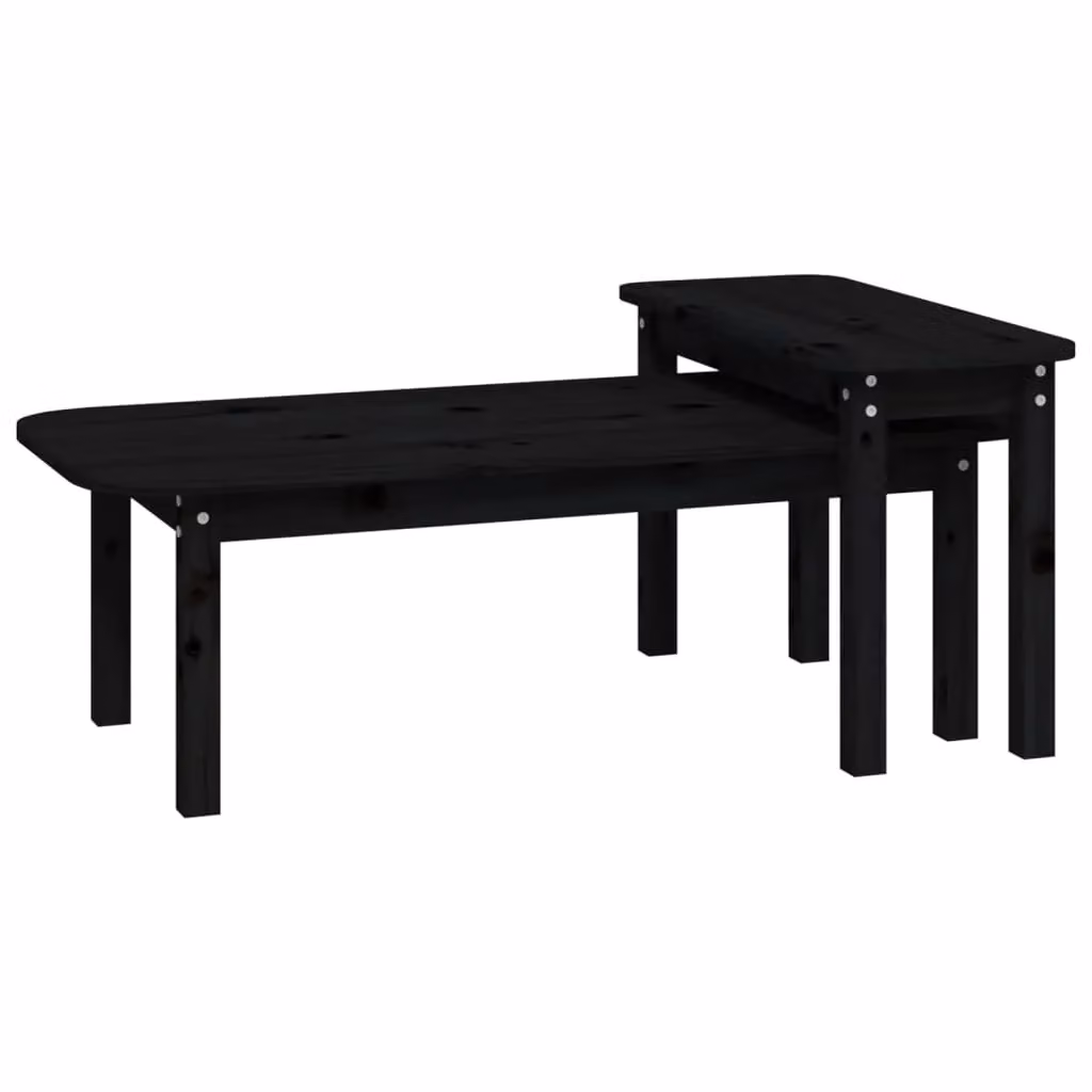 Berkfield Home 2 Piece Nested Coffee Table Set in Black Rustic Solid Pine – 2