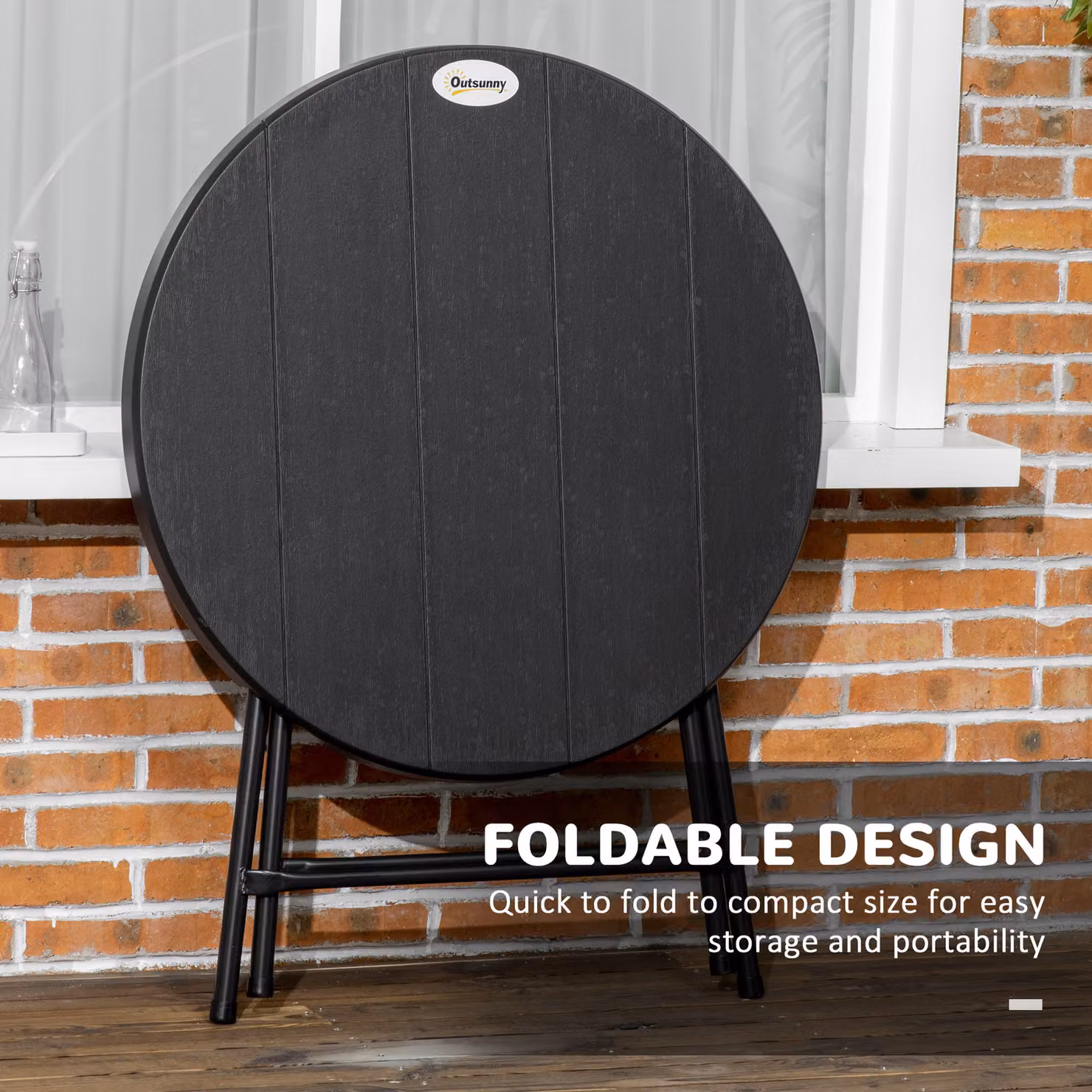 Outsunny Foldable Round Garden Dining Table for 4, Dark Grey, W/D/H: 80 x 80 x 73 cm – 4