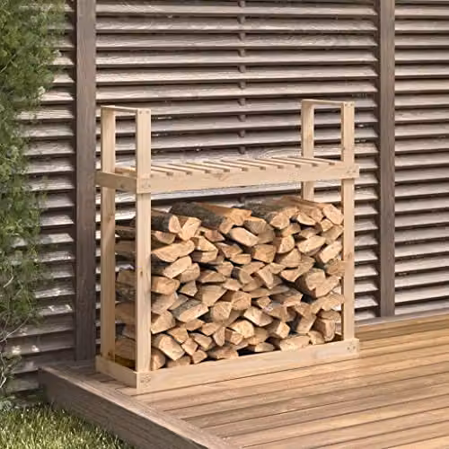 vidaXL Freestanding Pine Wood Firewood Rack, W/D/H: 110 x 35 x 108.5 cm – 2