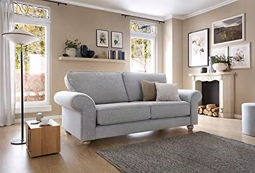 Abakus Direct Ingrid 3 Seater Sofa in Light Grey with Braided Chenille Fabric, W/D/H: 215 x 95 x 90 cm