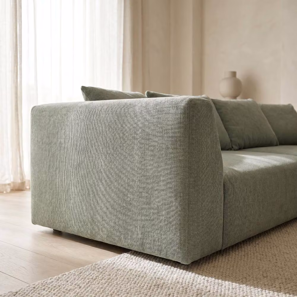 Abakus Direct Tokyo 3 Seater Sofa in Green Basket Weave Fabric with Bamboo and Rattan Upholstered Frame – 2