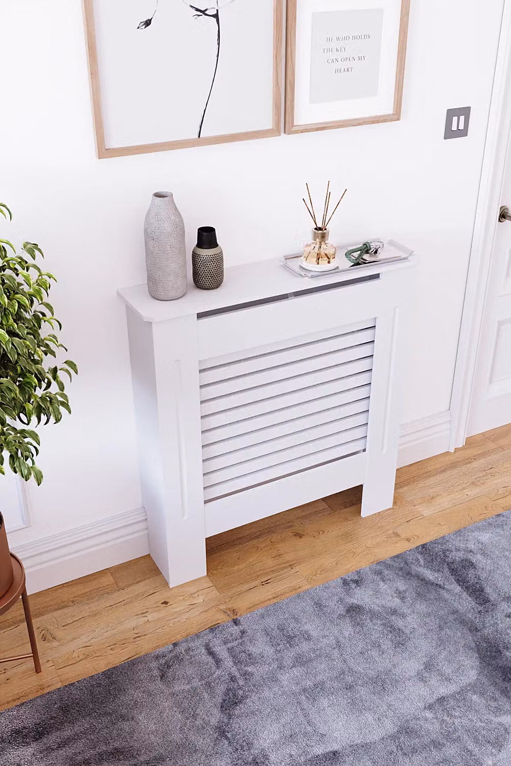 Vida Designs Milton Radiator Cover in White MDF, W: 82.0 cm, D: 78.0 cm, H: 19.0 cm – 3