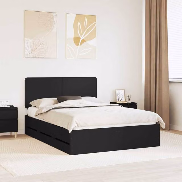 Berkfield Home Modern Bed Frame with Drawers in Black, Engineered Wood, W: 160 cm, L: 200 cm