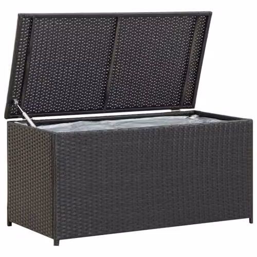 vidaXL Modern Black Poly Rattan Garden Storage Box W/D/H: 100 x 50 x 50 cm
