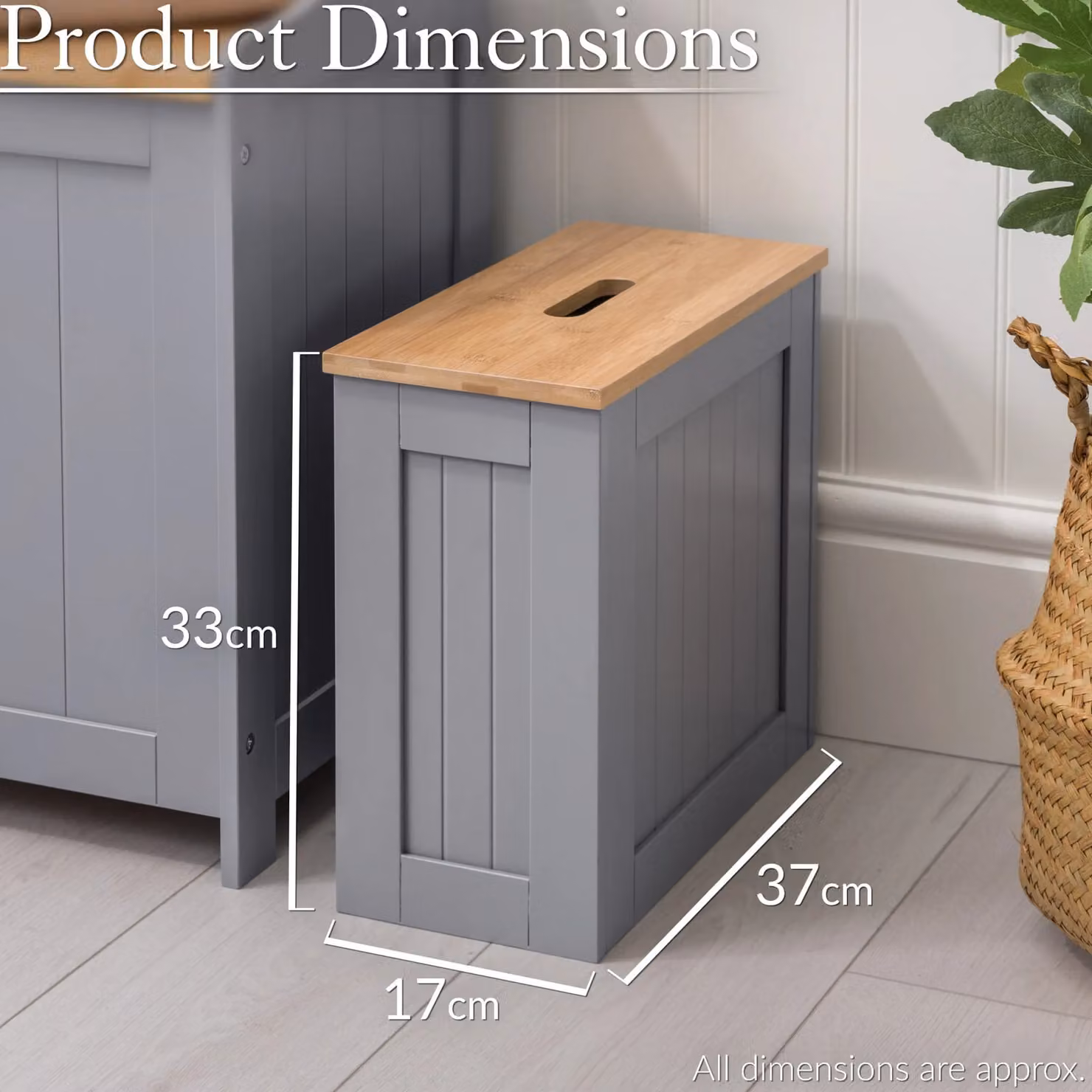 Christow Grey Bathroom Storage Unit with Bamboo-Effect Lid, W/D/H: 17.0 x 33.0 x 37.0 cm – 2