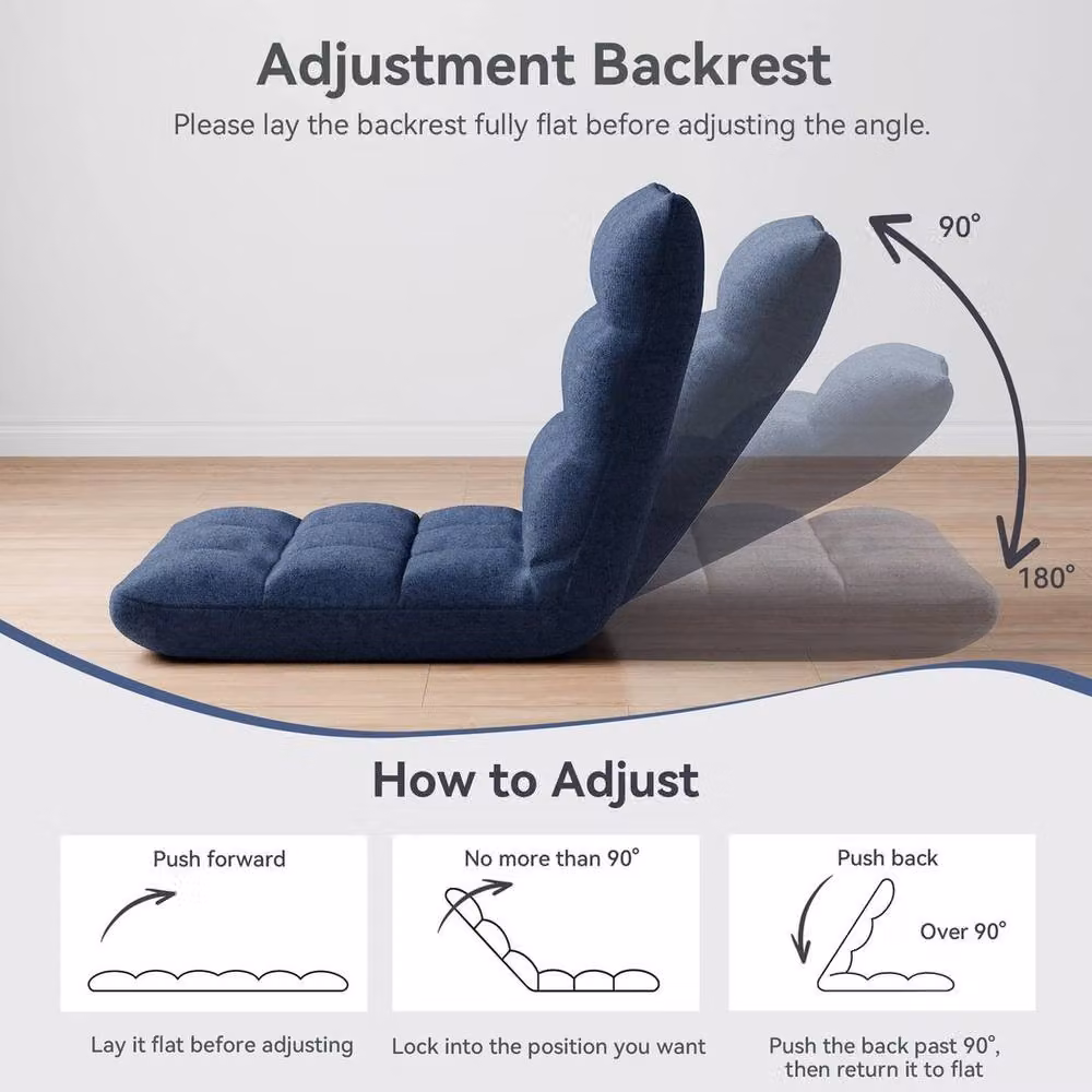 KORVIXA Blue Fabric Floor Lazy Sofa Chair with Adjustable Headrest and Back Support – 5