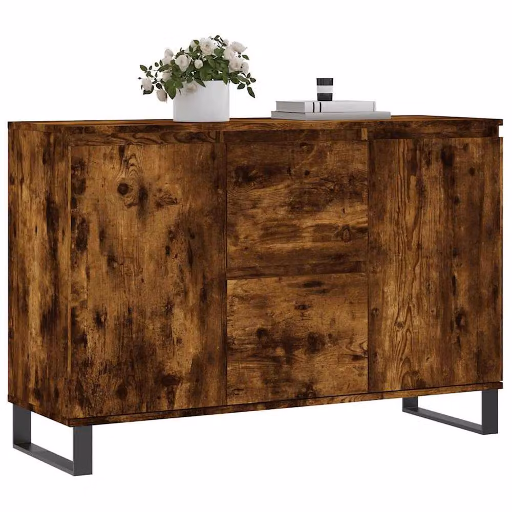 Berkfield Home Industrial Sideboard in Smoked Oak and Brown, W/D/H: 104 x 35 x 70 cm – 3