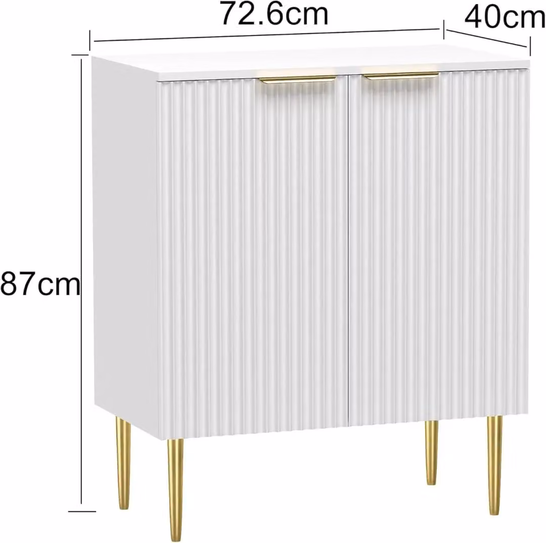 Hygrad Built to Survive White Fluted Wooden Sideboard with 2 Doors and Gold Metal Legs – 2