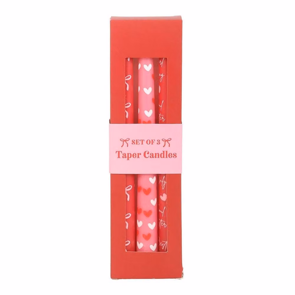 Something Different Girl Gang Bow and Heart Taper Candles, Pack of 3, Pink – 2