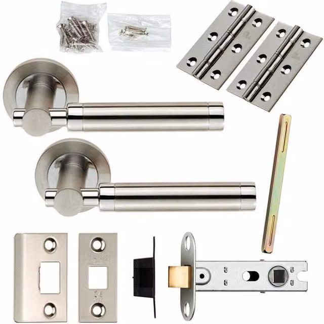 Loops Polished and Satin Steel Door Handle and Latch Pack in Silver